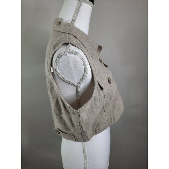 S2S Vtg Linen Boxy Crop Top Button Shirt Medium - Picture 6 of 9